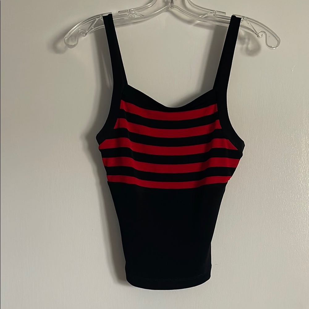 BCBGMaxAzria Red and Black Fitted Bustier Tank Top